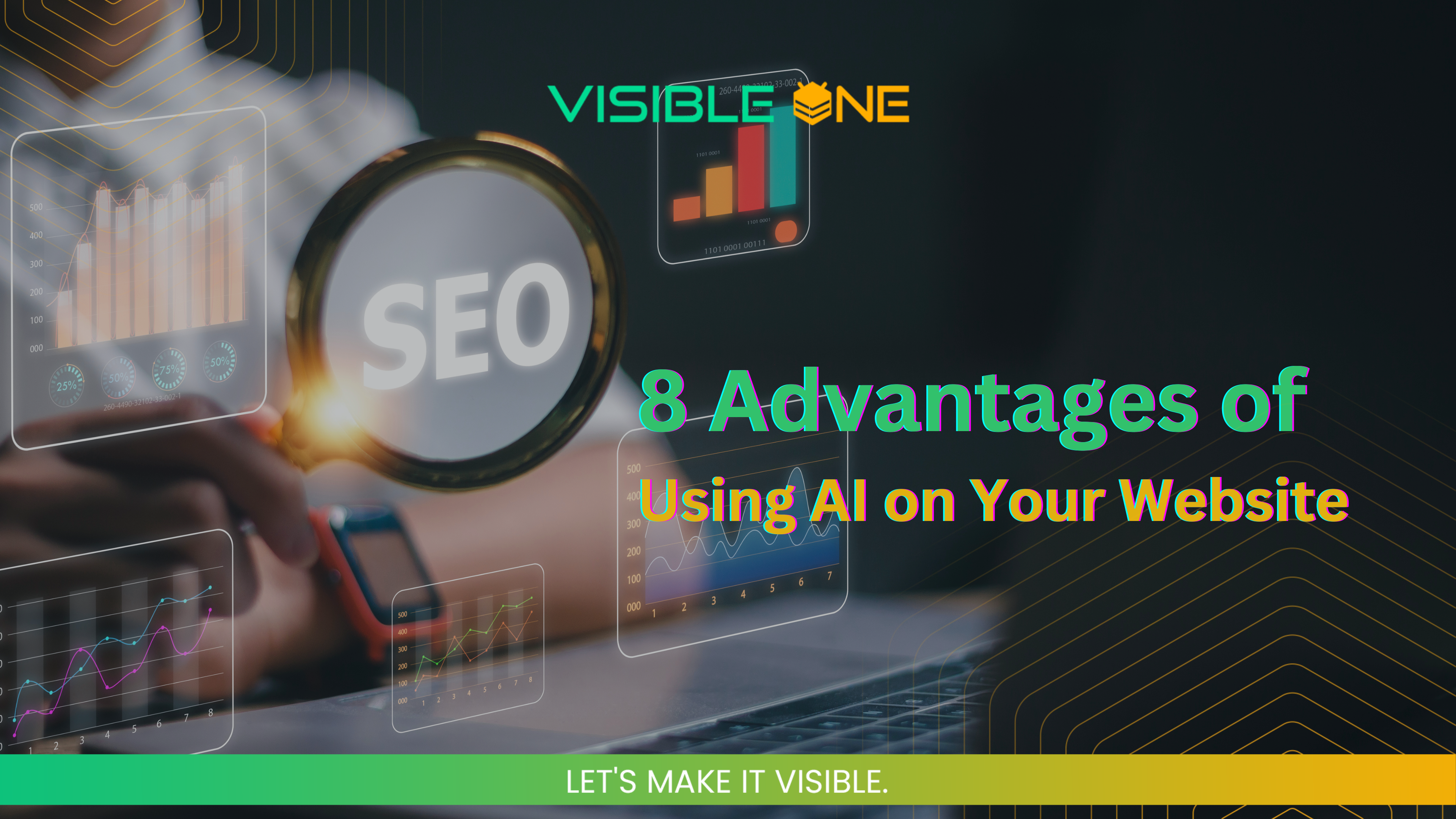 Graphic illustration showcasing 8 Advantages of Using AI for Enhancing SEO and Website Visibility