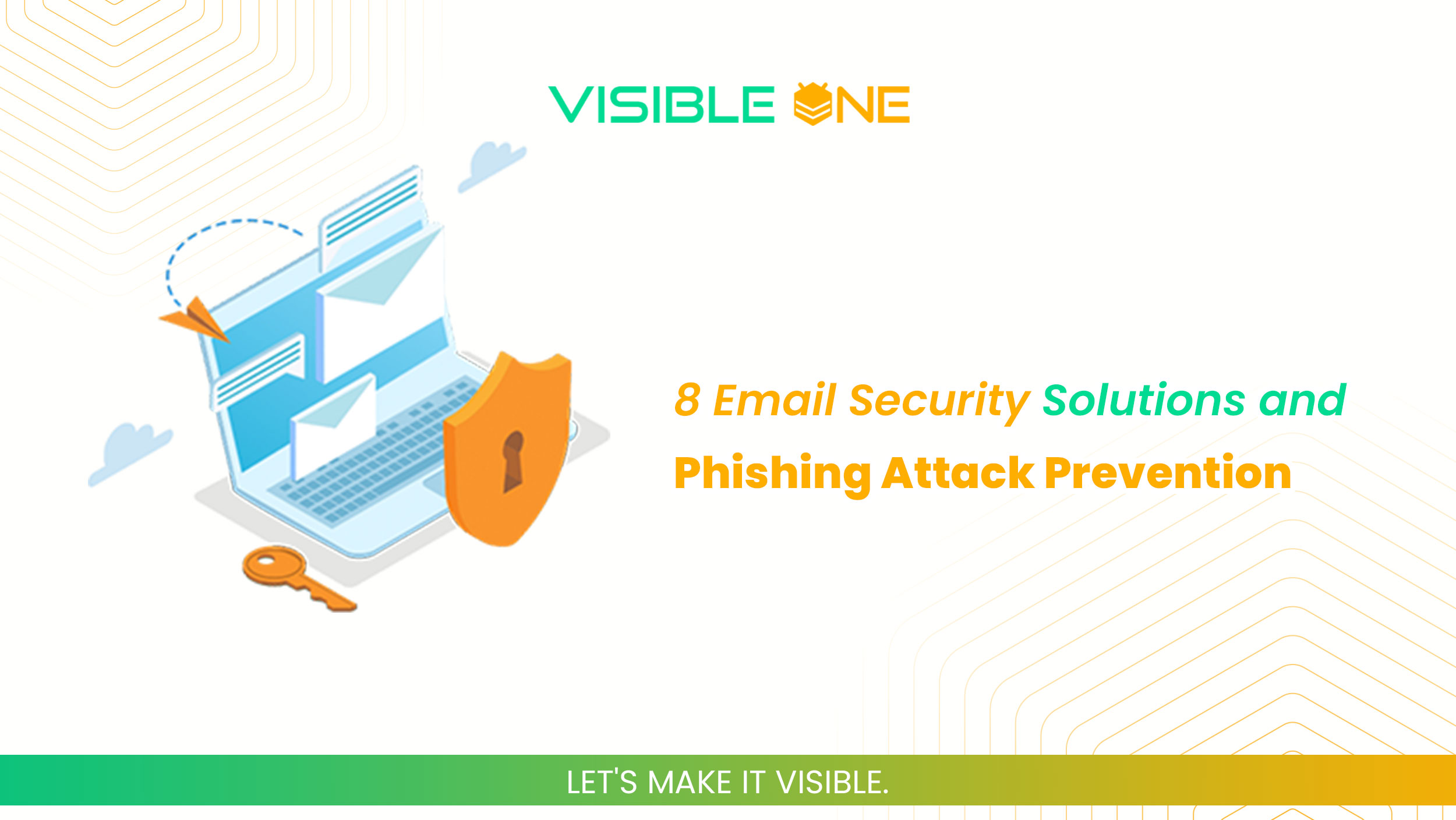 email security solution, shield lock and laptop yellow and green background,visible one