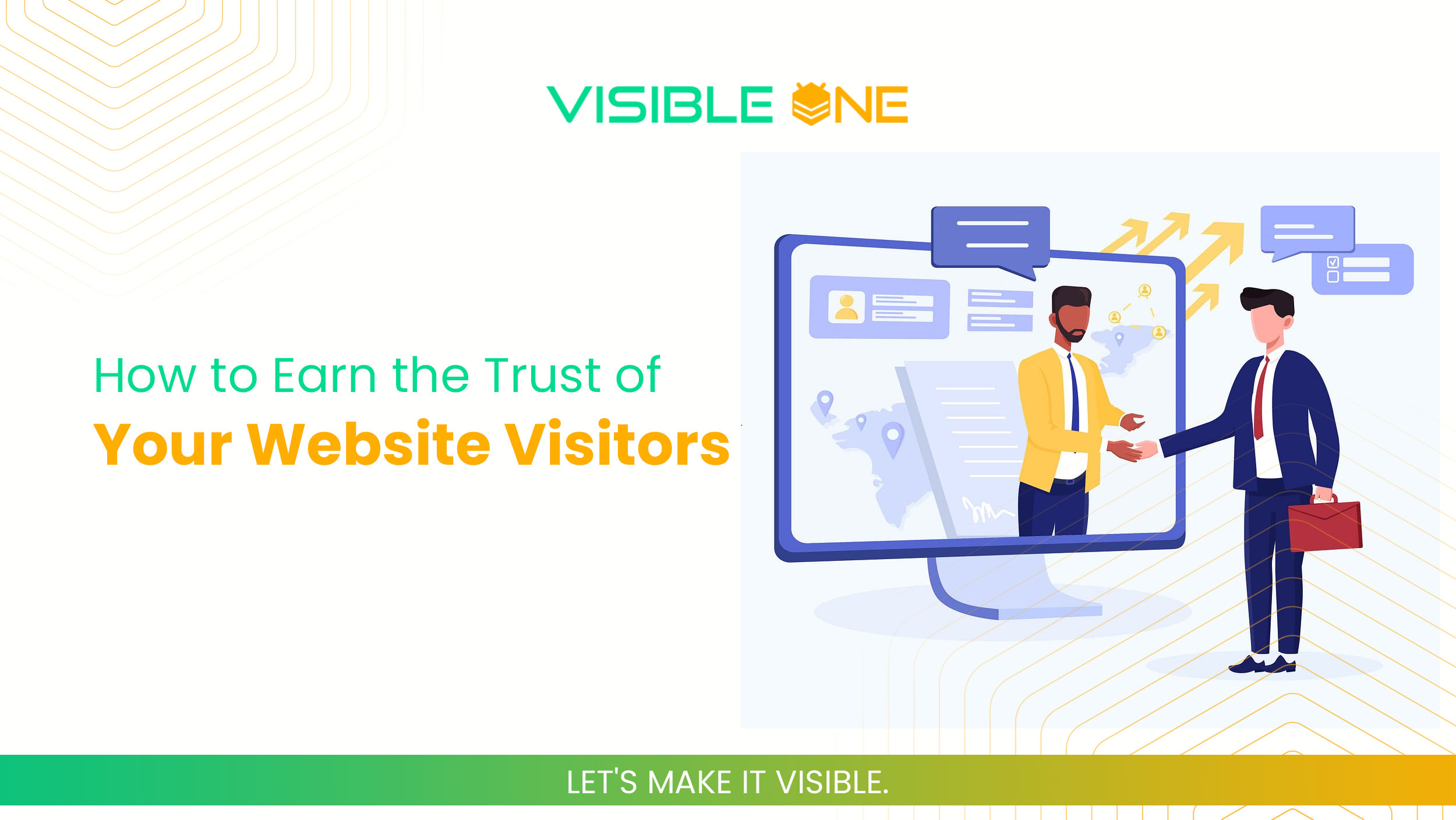 A man hand sharking and speaking from PC Vector, Blue and Yellow color, website visitor,visibleone