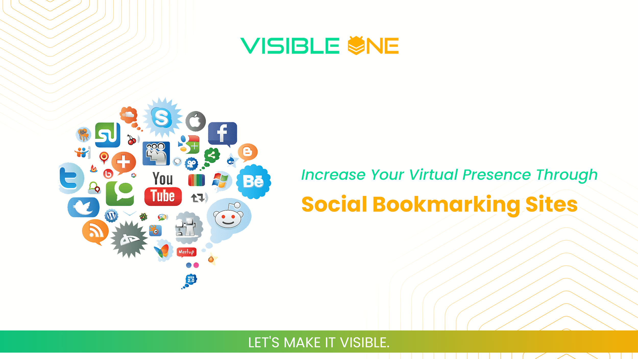 social bookmarking sites vector, yellow and green background, visible one